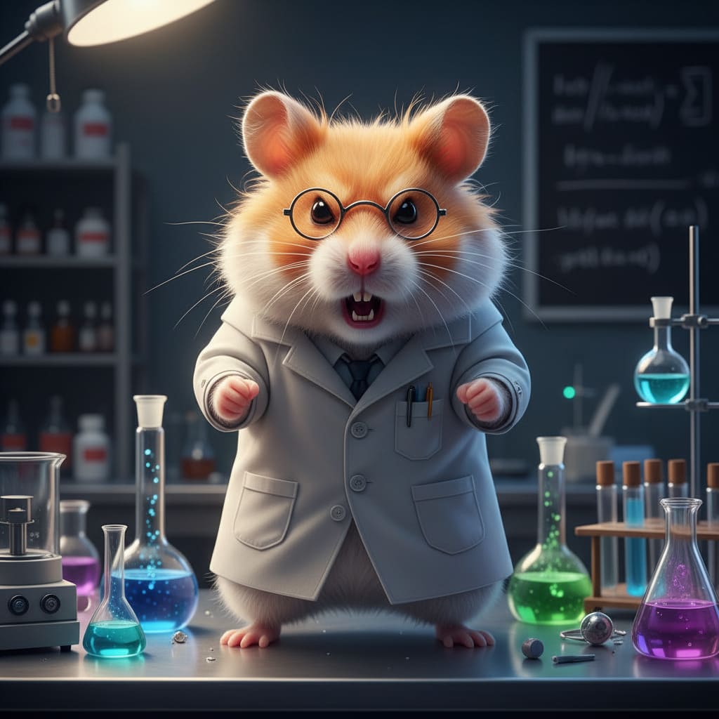 KI-Bild eines wütenden Professor-Hamsters