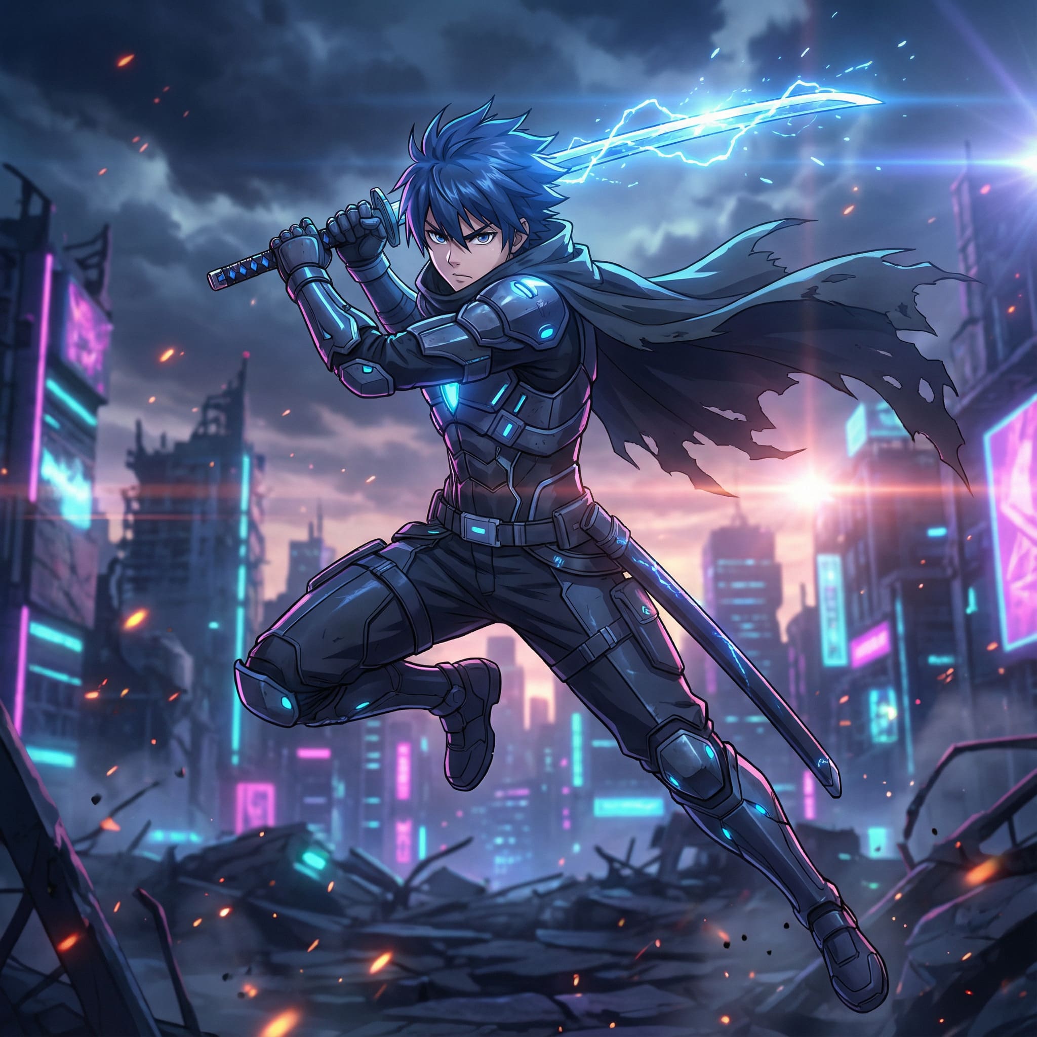 Anime warrior boy with sword AI-generated illustration