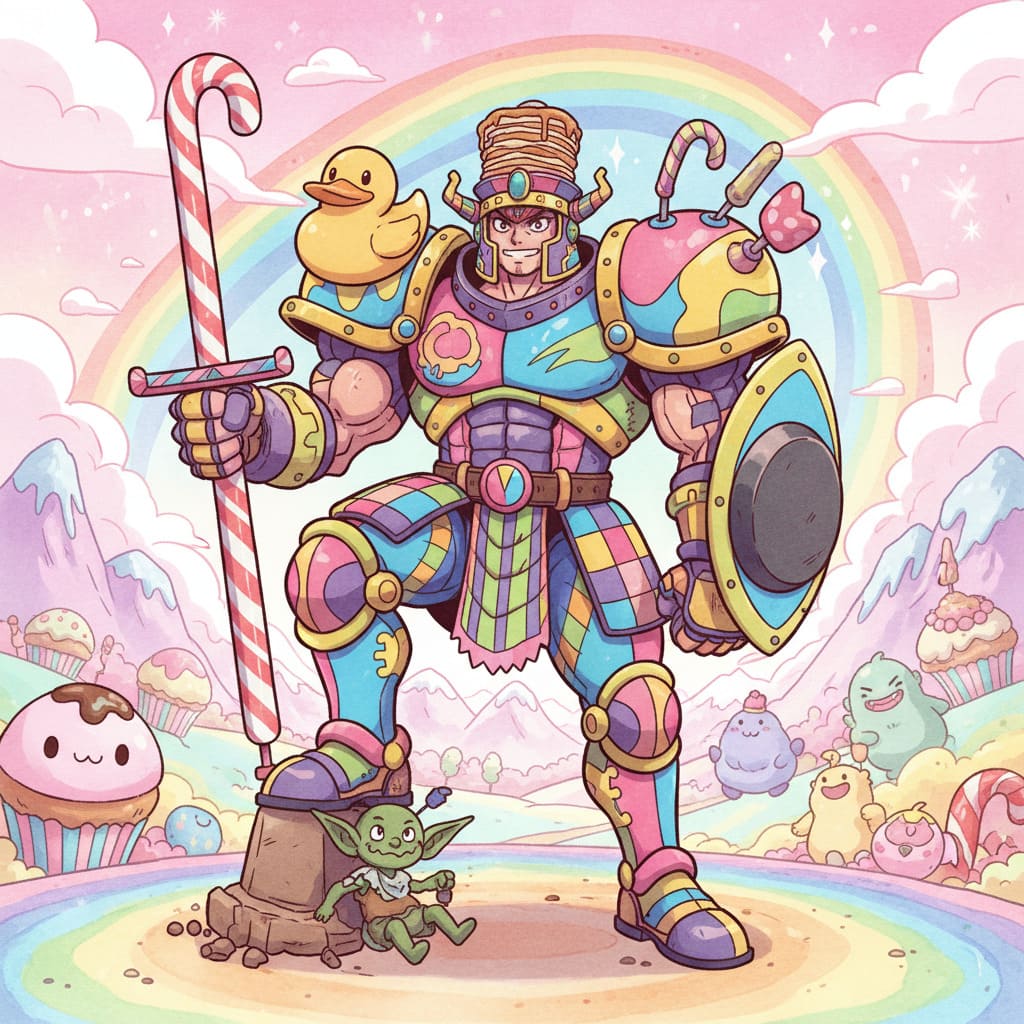 Anime Warrior in Funny Armor AI Image