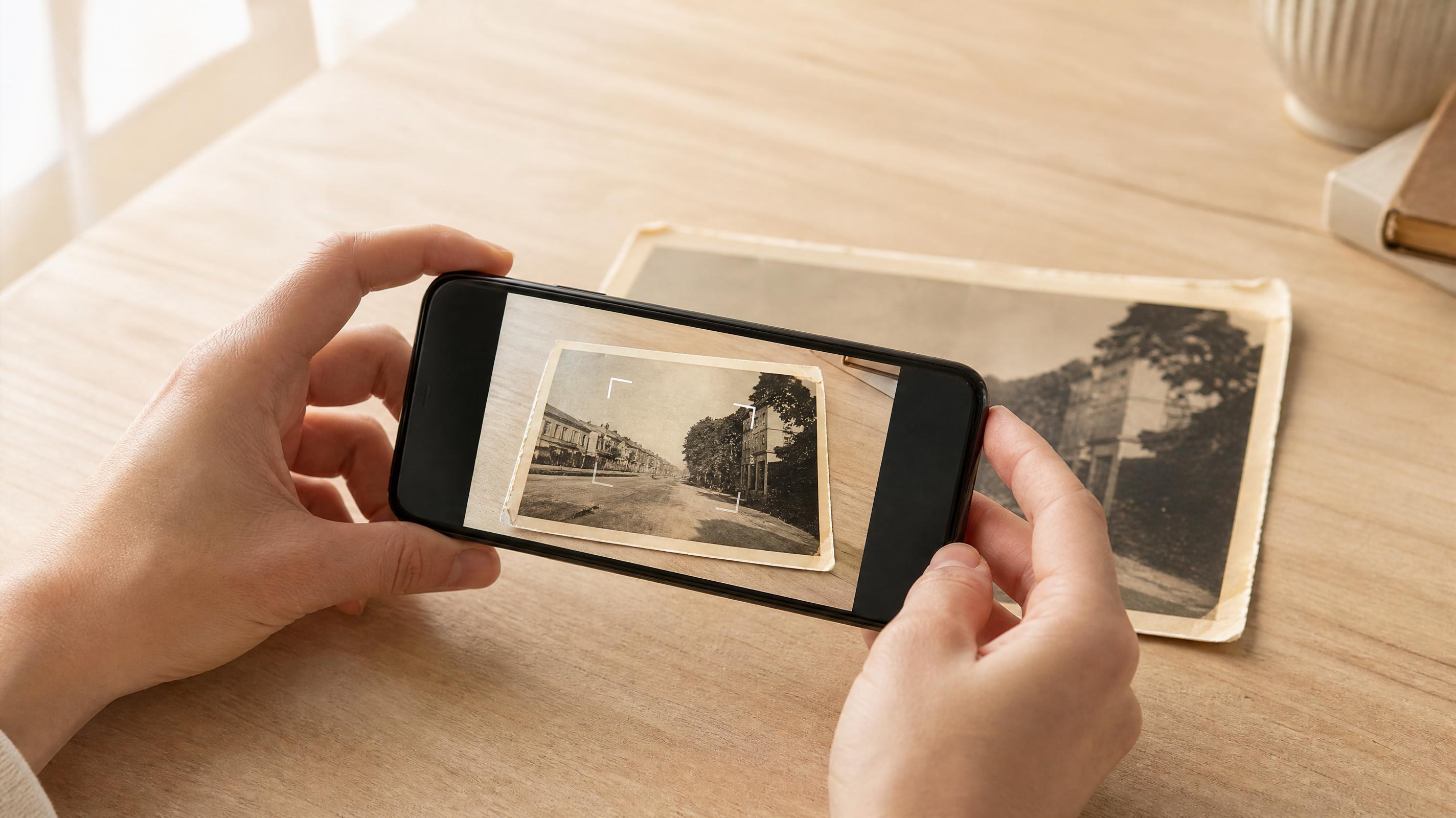 Imagen de una app de escaneo móvil escaneando fotos antiguas