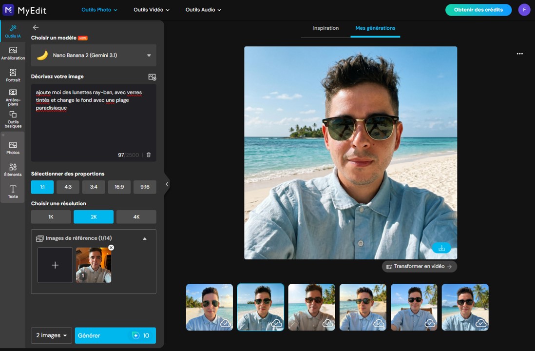 essayer differents styles de lunettes virtuellement avec générateur d'images MyEdit