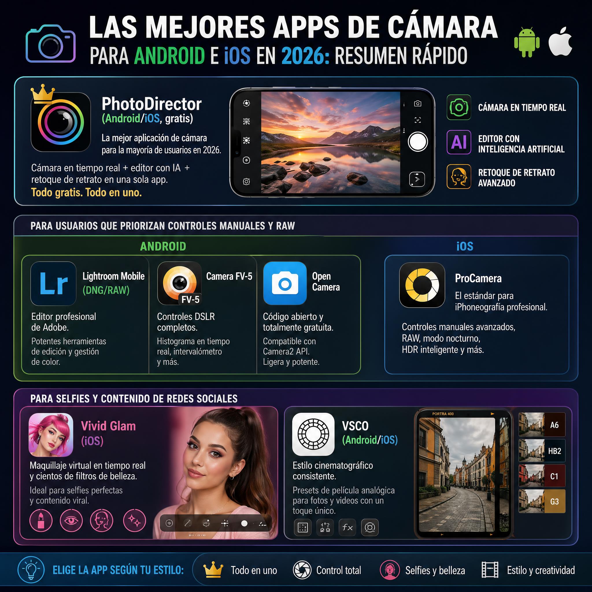 Infografía de las mejores apps de cámara para Android e iOS