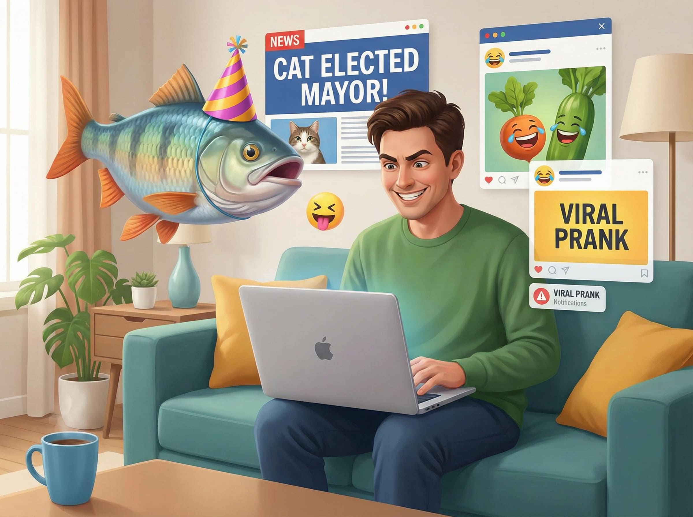 Exemples de blagues du 1er avril créées avec l'IA, images drôles et transformations de visages