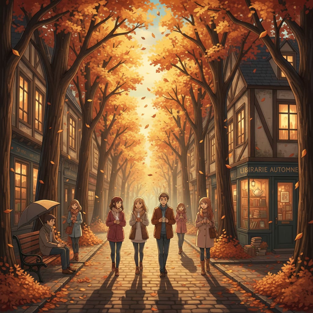 Autumn street scene AI-generated illustration