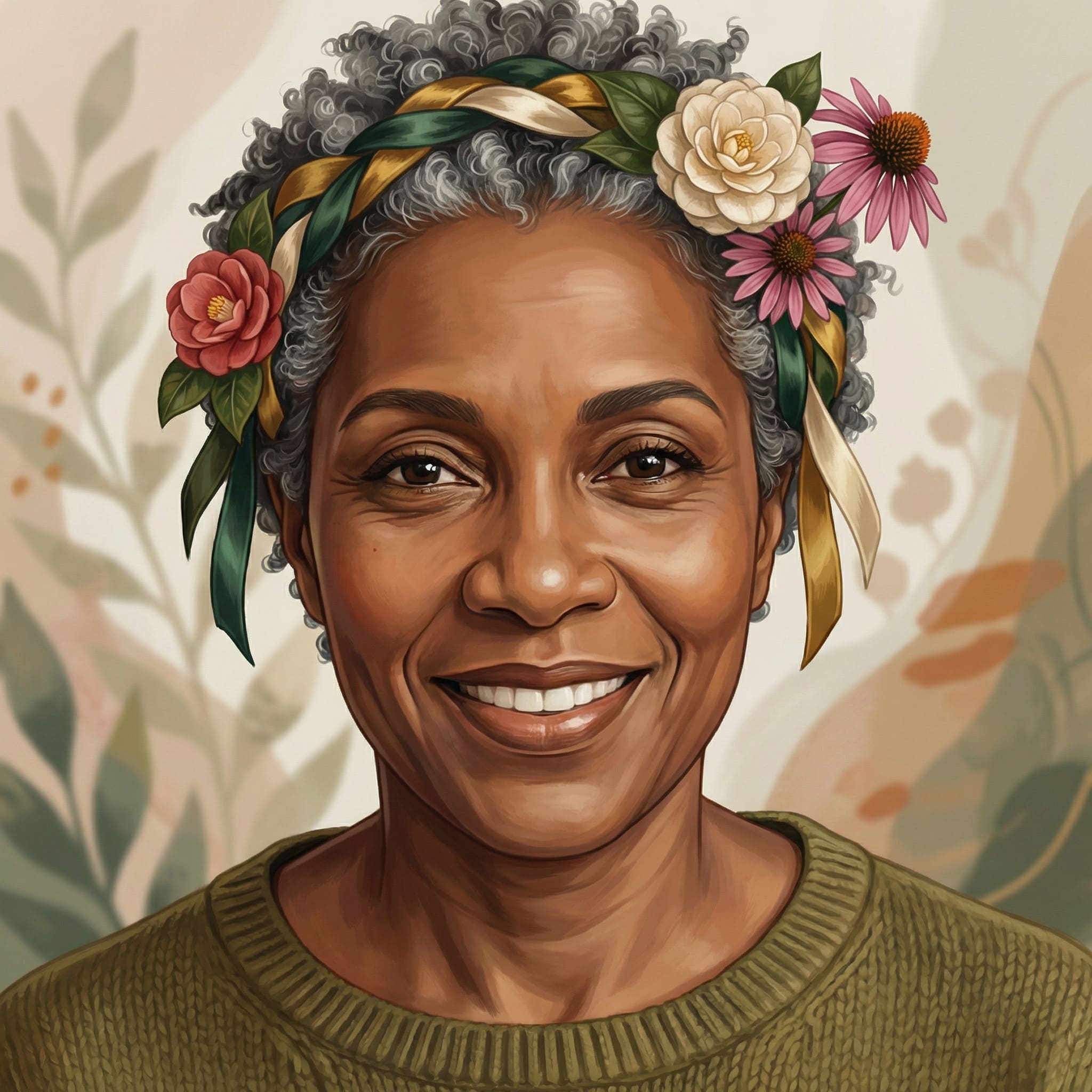 Portrait semi-réaliste avec accessoires symboliques