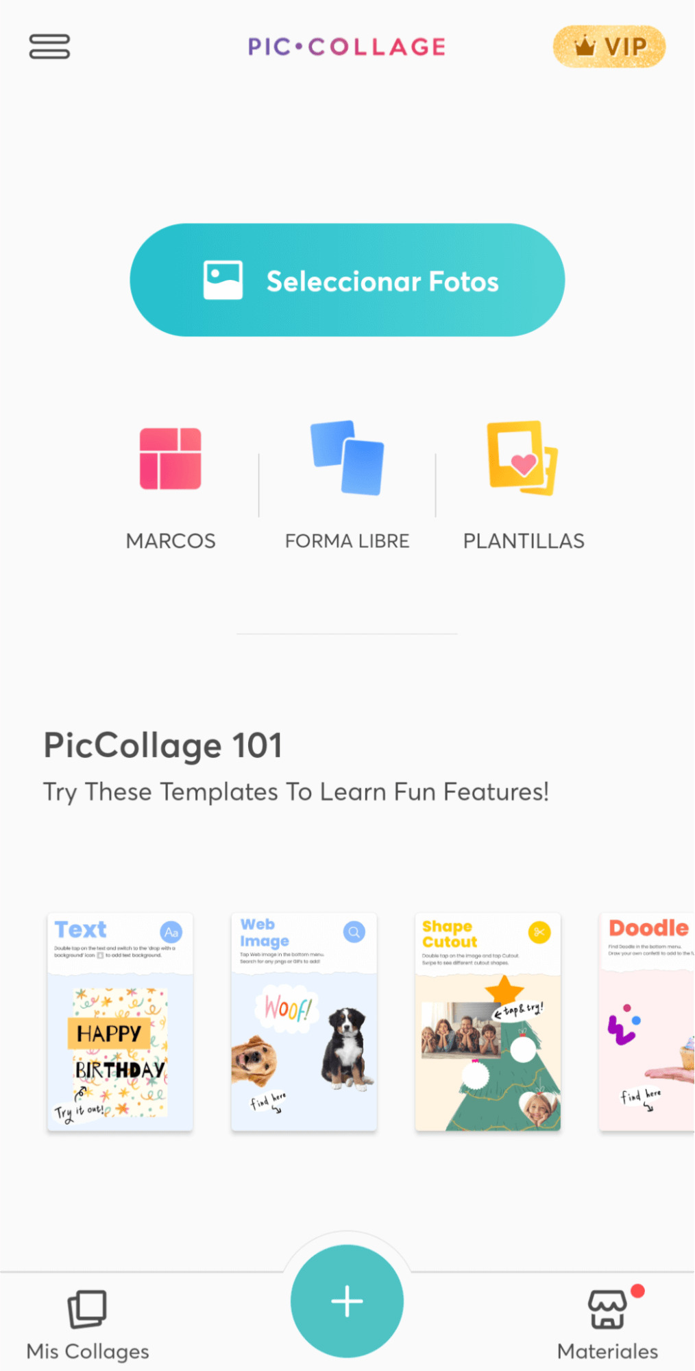 PicCollage Interface - Application collage photo
