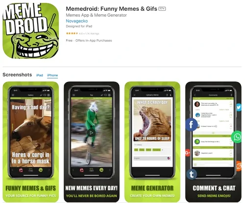 Memedroid app Interface