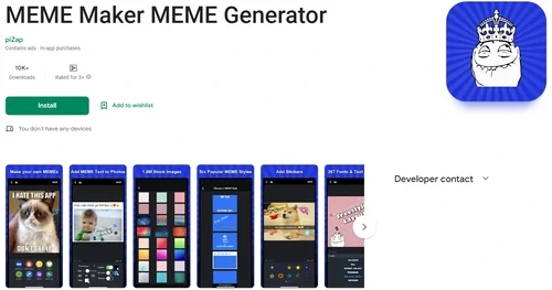 Memes Maker & Generator app Interface