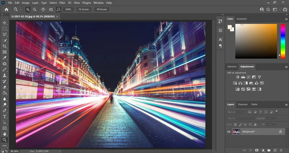 Interfaz de Adobe Photoshop con el panel de capas y una selección activa