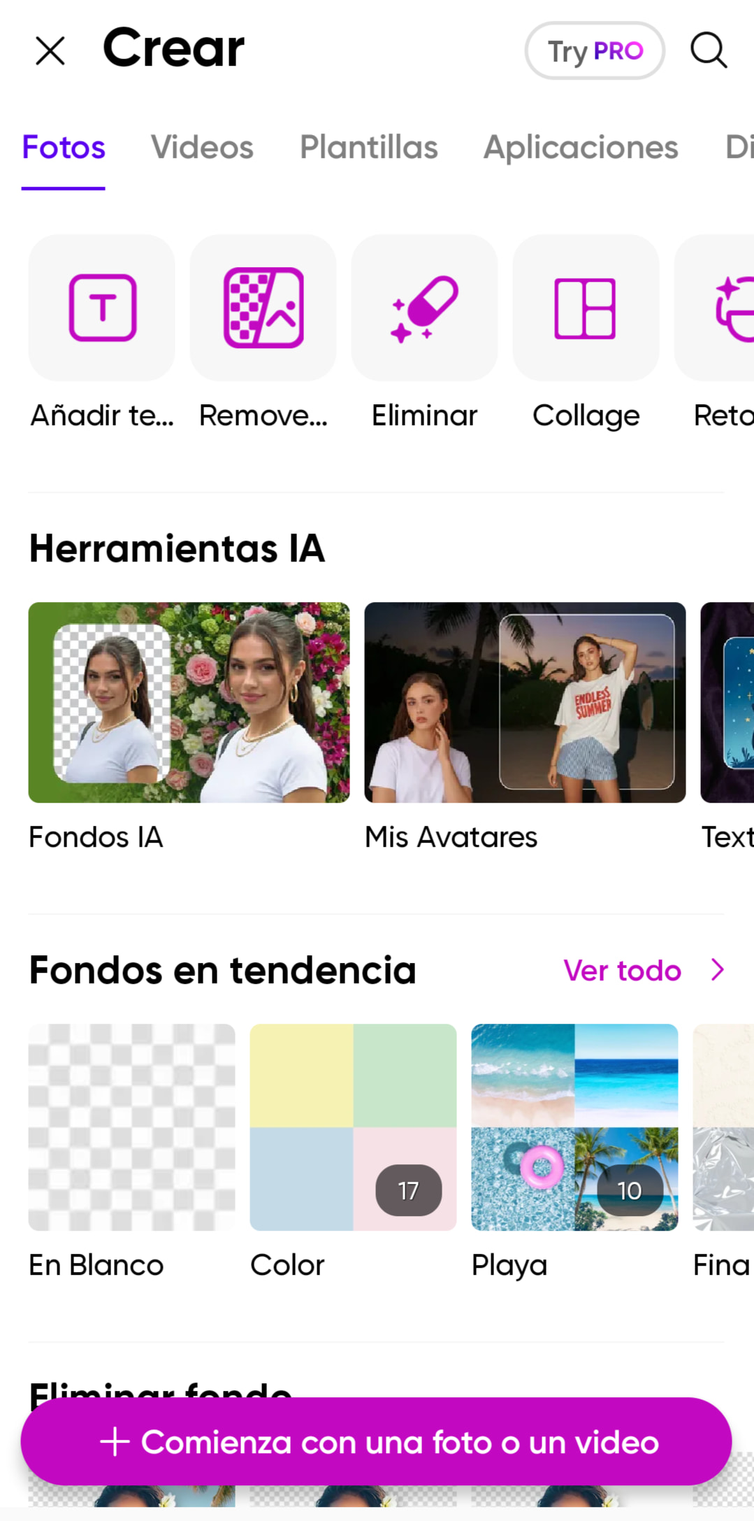 Editor de Picsart con herramientas de stickers y efectos sobre una imagen