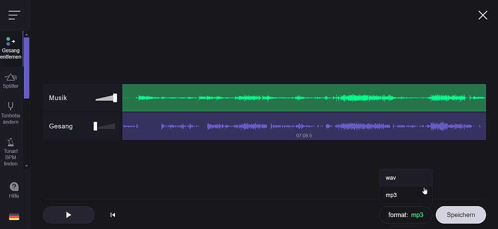 Vocal Remover entfernt Gesang aus Lied
