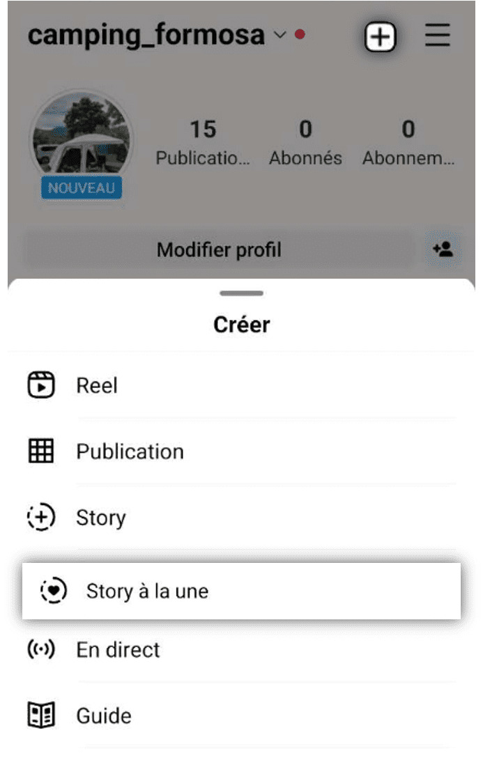 creer une story a la une