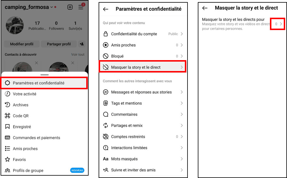 masquer une story instagram