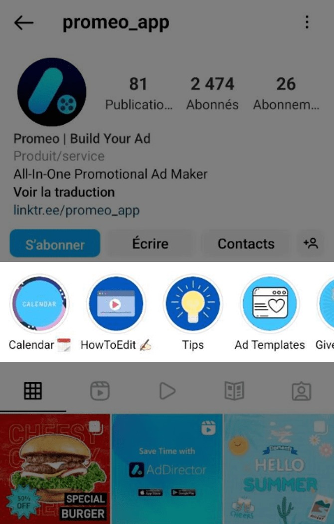 ou se trouve les story a la une sur instagram