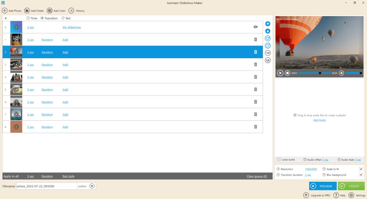 Ice cream Slideshow Maker interface