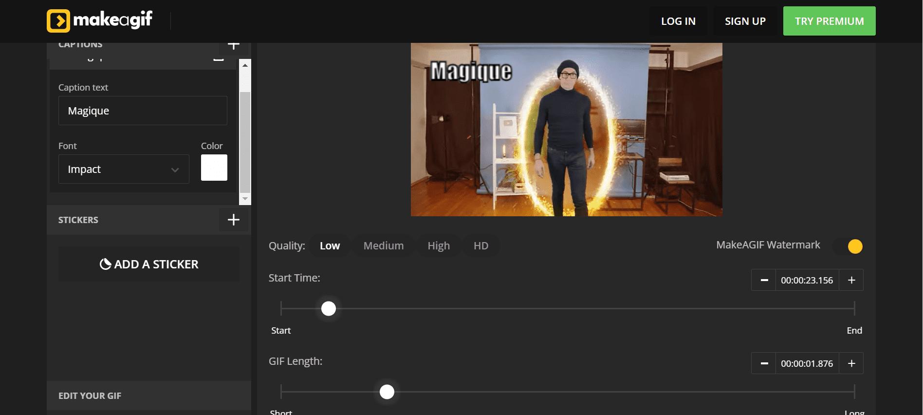 Makeagif pour créer des GIF depuis les vidéos YouTube, Facebook et Webcam