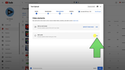 アップロード中の動画にカードを追加