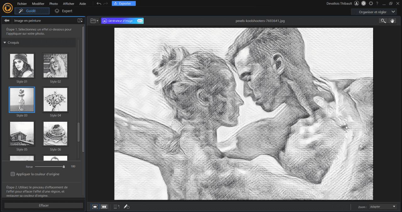 PhotoDirector Interface - Logiciel pour transformer une photo en dessin