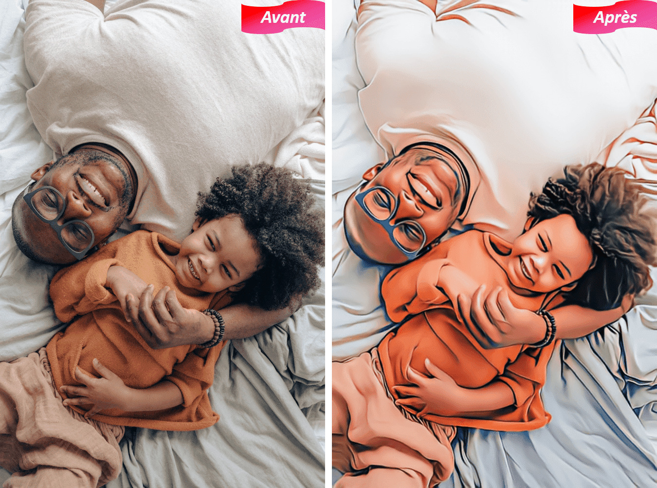 Photo de famille transformée en dessin avec PhotoDirector