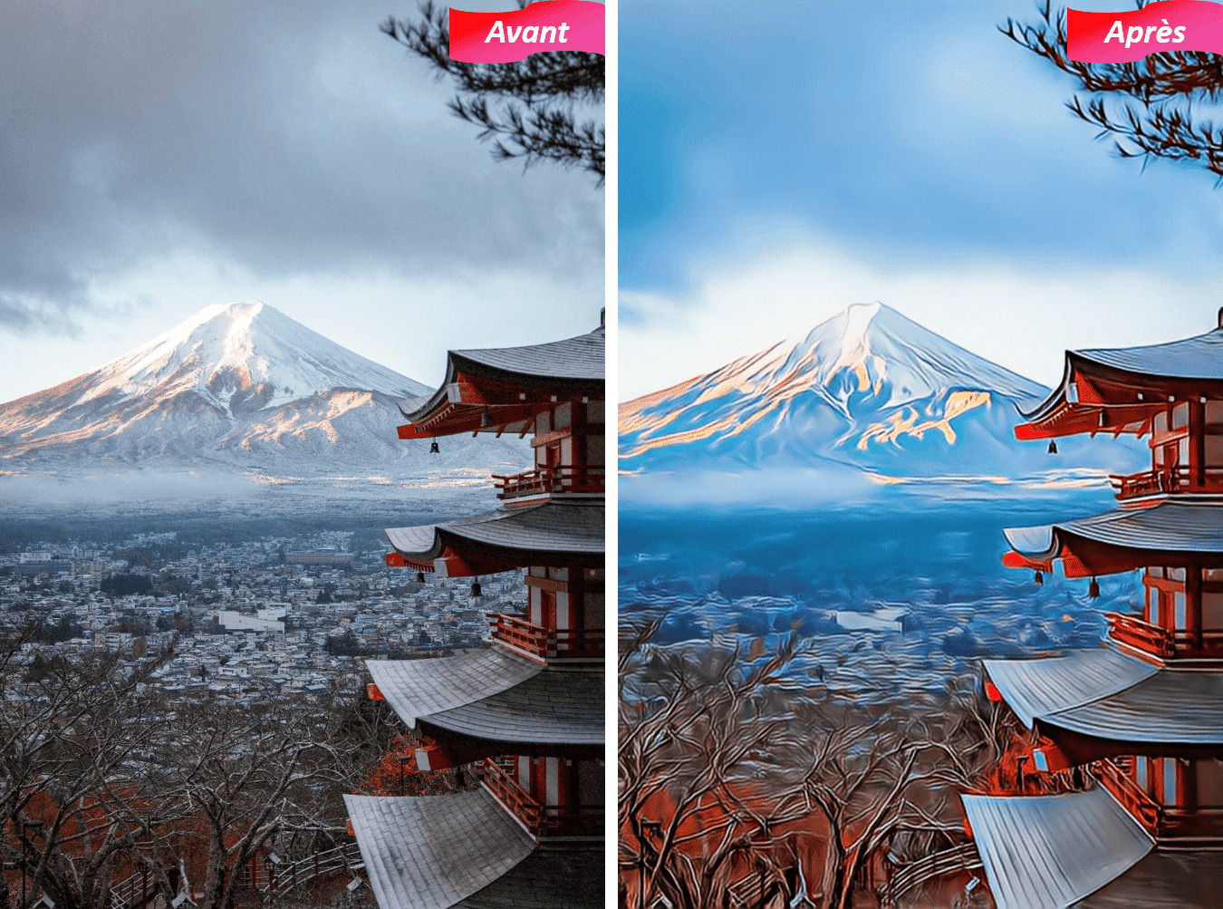 Photo de paysage transformée en dessin avec PhotoDirector