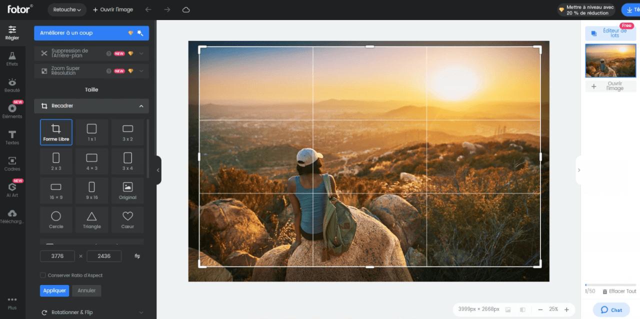 Fotor - Logiciel pour recadrer une photo