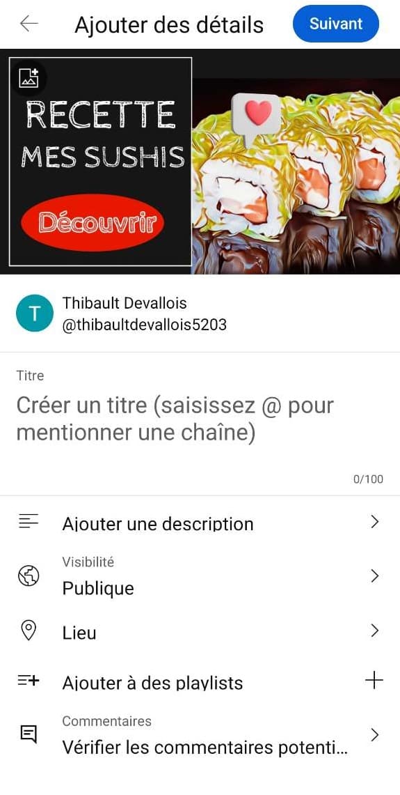 importer miniature sur YouTube