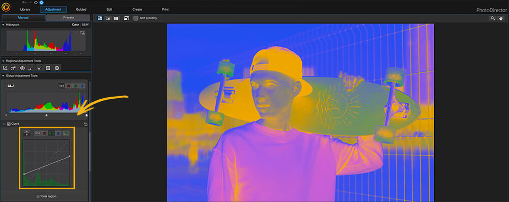 PhotoDirector - how to RGB Curve, individal Curves