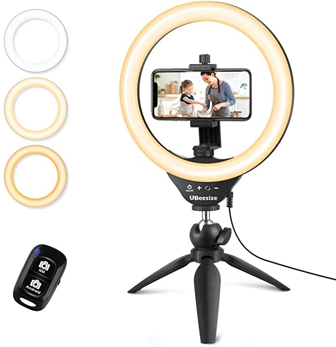 UBeesize 10″ Selfie Ring Light with Tripod Stand & Cell Phone Holder