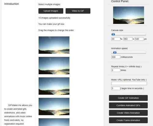Interfaz de Gifmaker.me