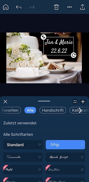 PowerDirector App - Schriftarten auswählen