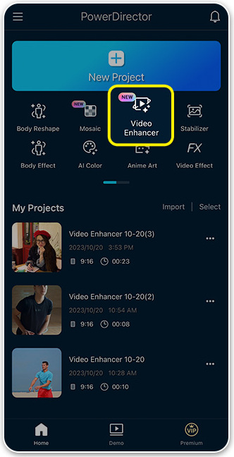 Interfaz de PowerDirector para mejorar la calidad de video