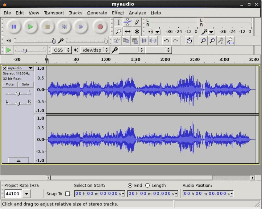 Interfaz de Audacity