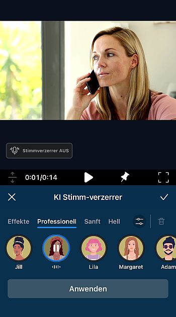 Stimme oder Effekt auswählen mit Vorschau