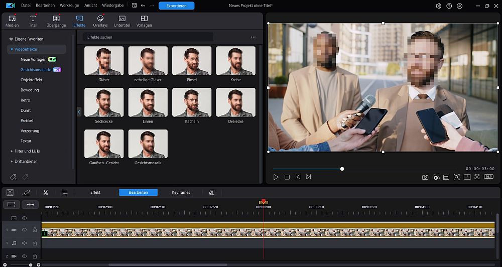 Gesichter in Videos in PowerDirector 365 automatisch verpixeln