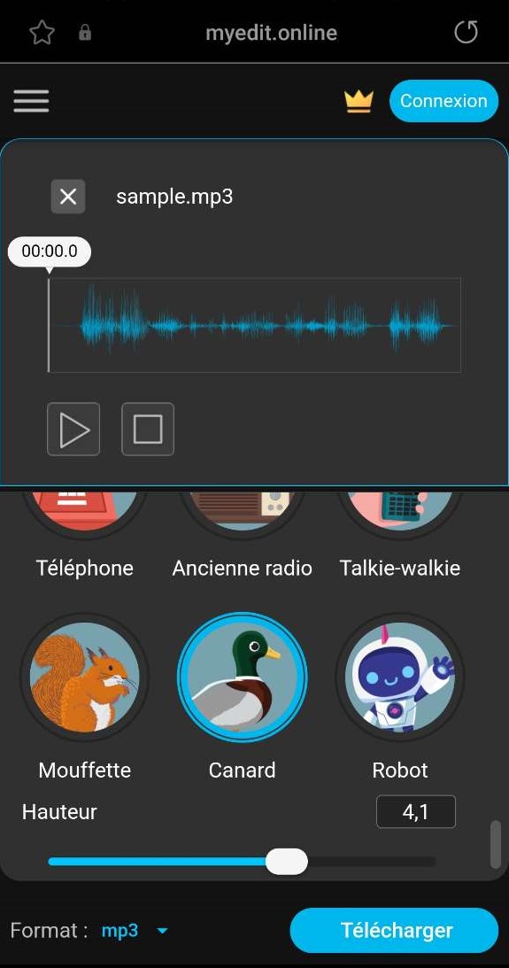 choisir un effet du transformateur vocal de MyEdit pour modifier sa voix
