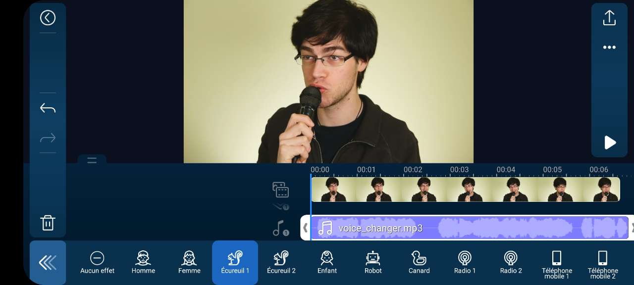 Choisir l'un des effets du modulateur de voix de l'application PowerDirector