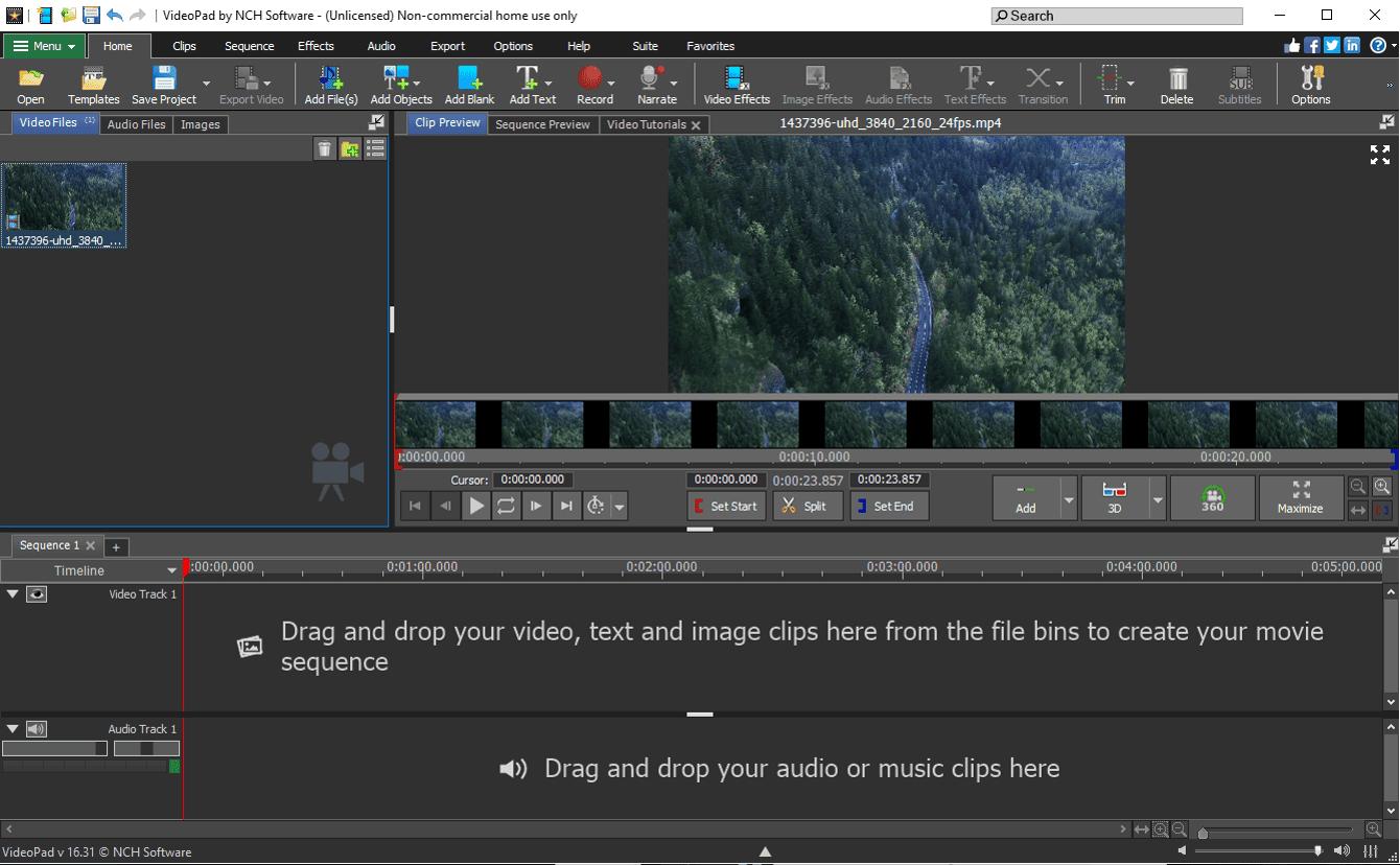 VideoPad Video Editor Interface
