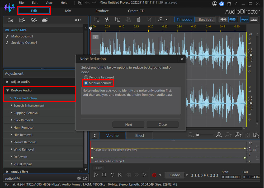 AudioDirector - Noise Reduction