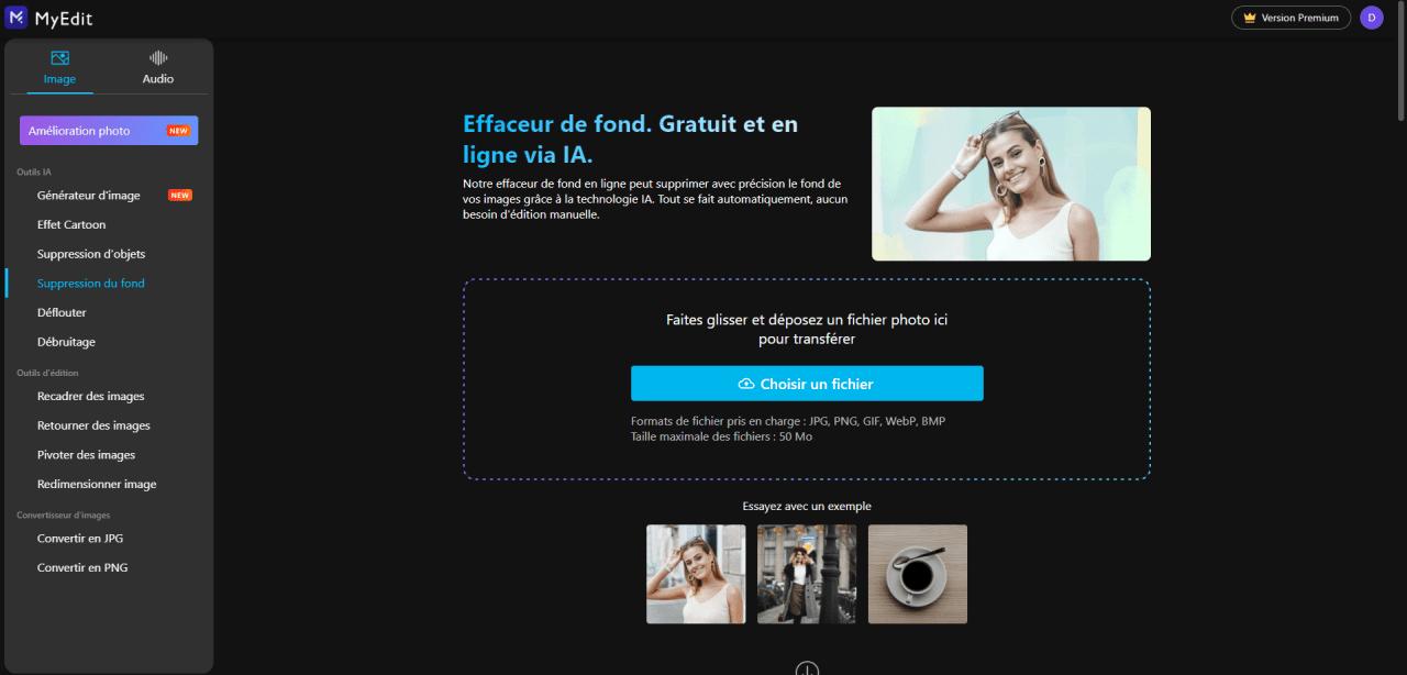 Changer le fond d'une image en ligne - MyEdit Etape 2