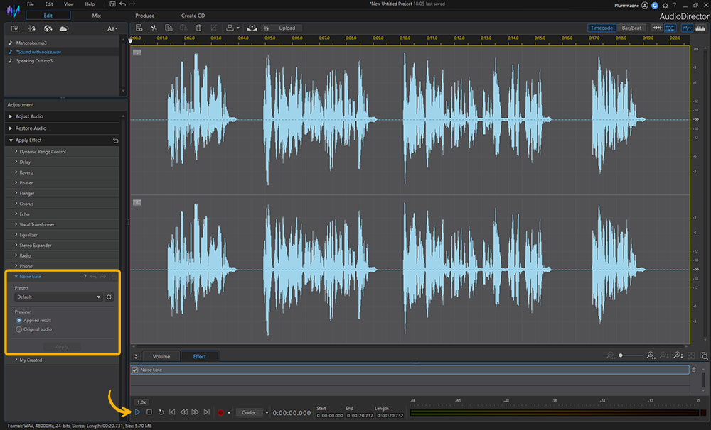 AudioDirector - Apply the Noise Gate