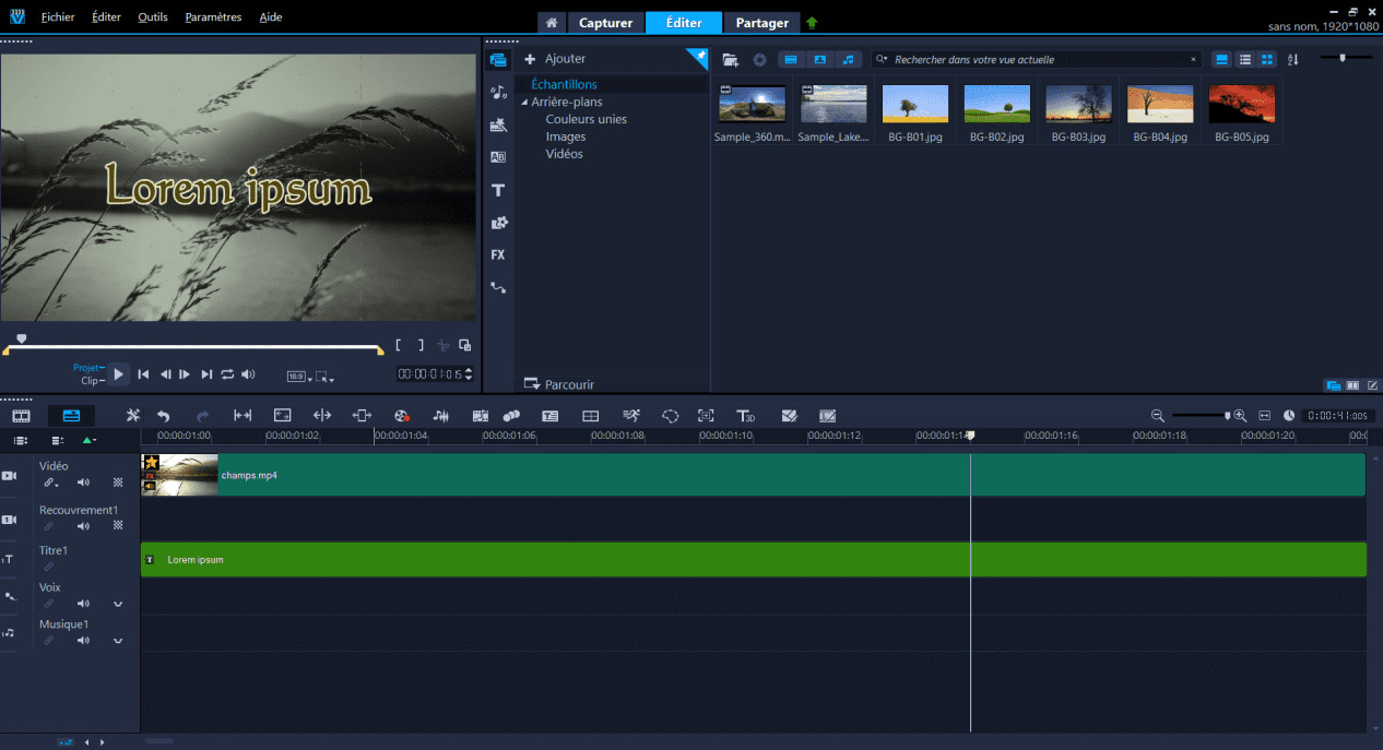 interface de Corel VideoStudio pour video youtube