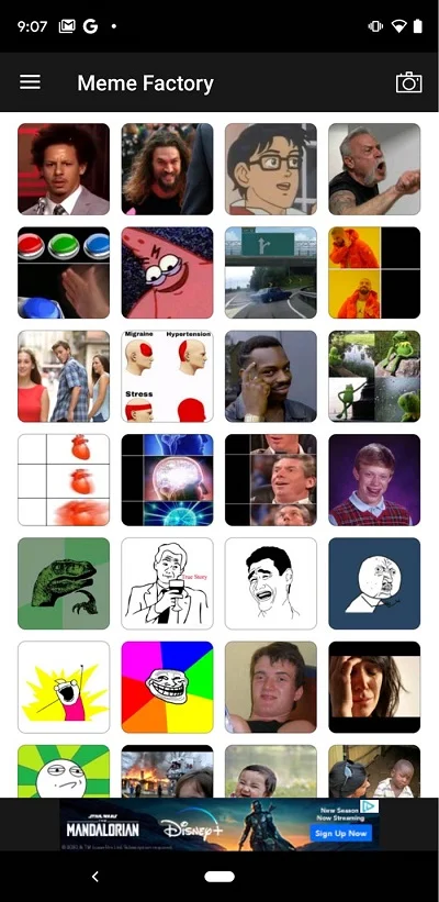 Interfaz de Memedroid app