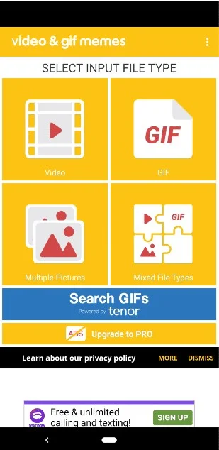 Interfaz de Video & GIF Memes app