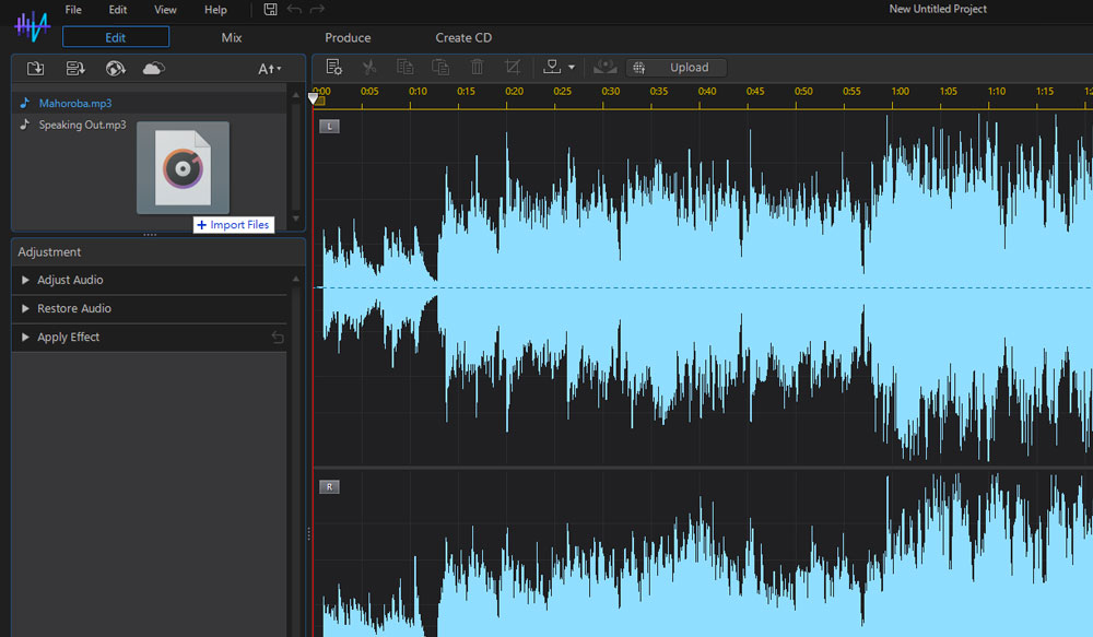 AudioDirector Interface - import your audio clip