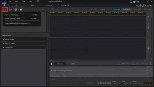 AudioDirector Interface - Import
