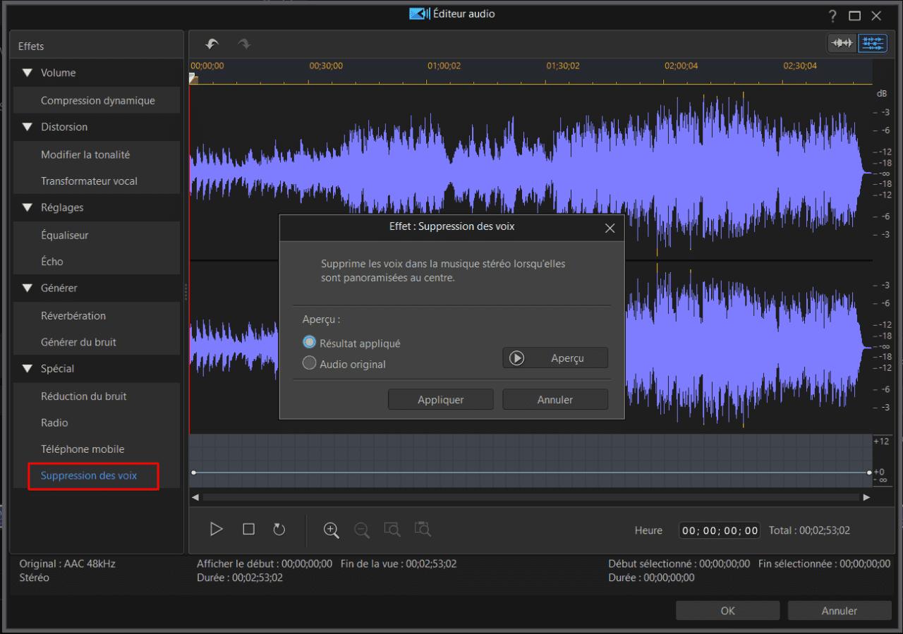 Powerdirector - utiliser vocal remover