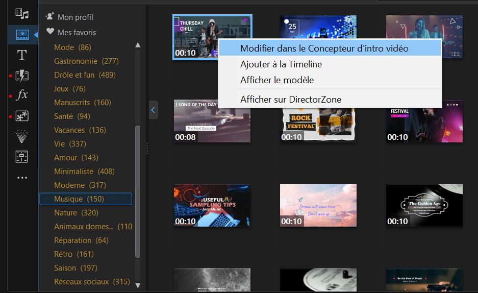PowerDirector Intro Maker - Choisir un modèles