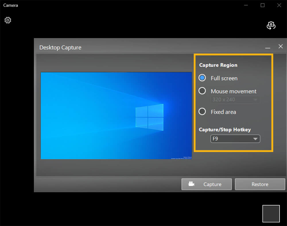 YouCam - Zone de capture