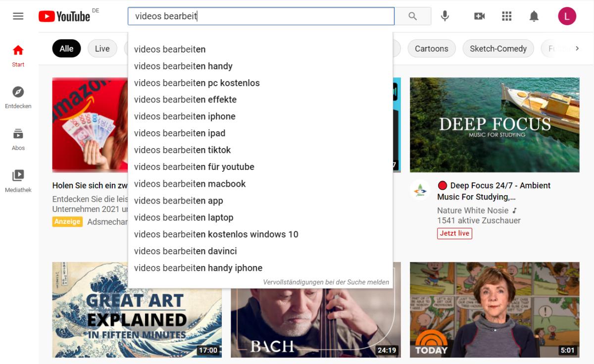YouTube-Suchleiste nutzen