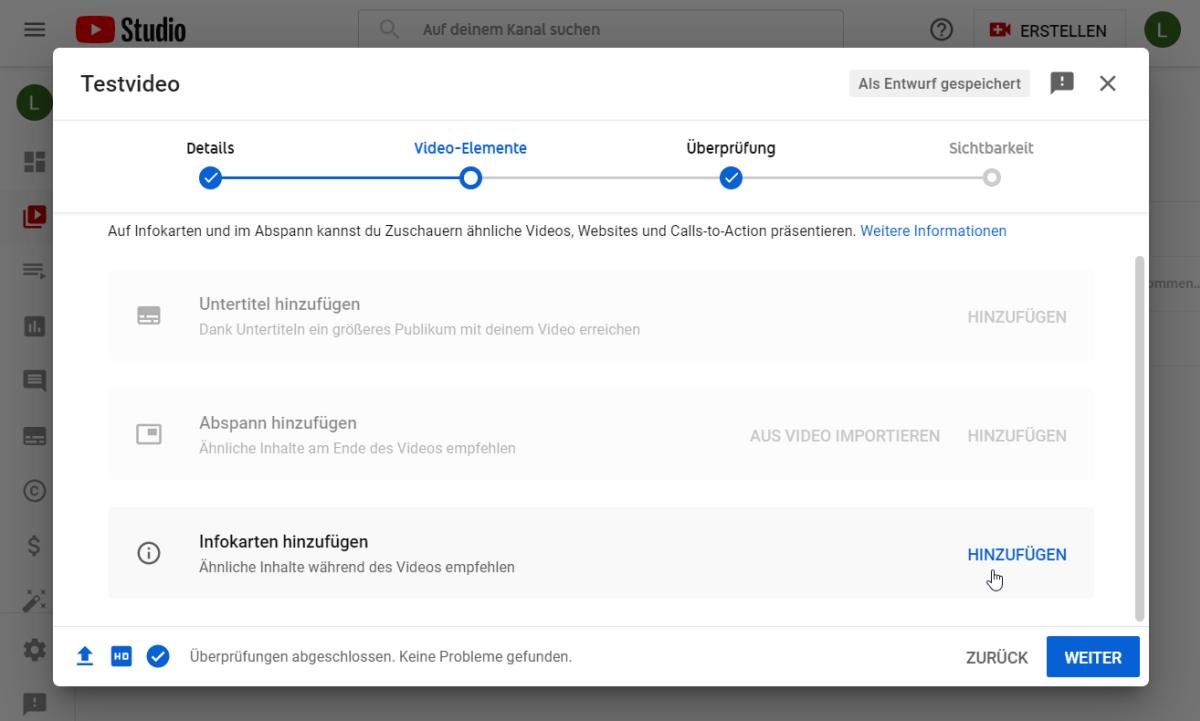Karte beim Video-Upload hinzufügen